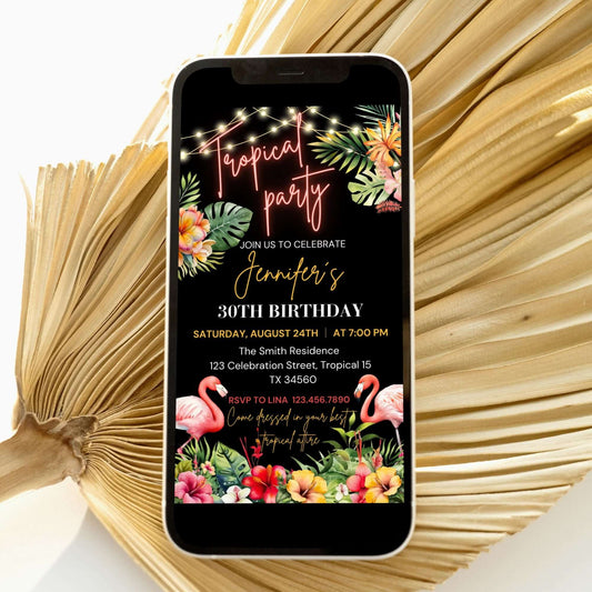 Editable Tropical Birthday Party Invitation Template