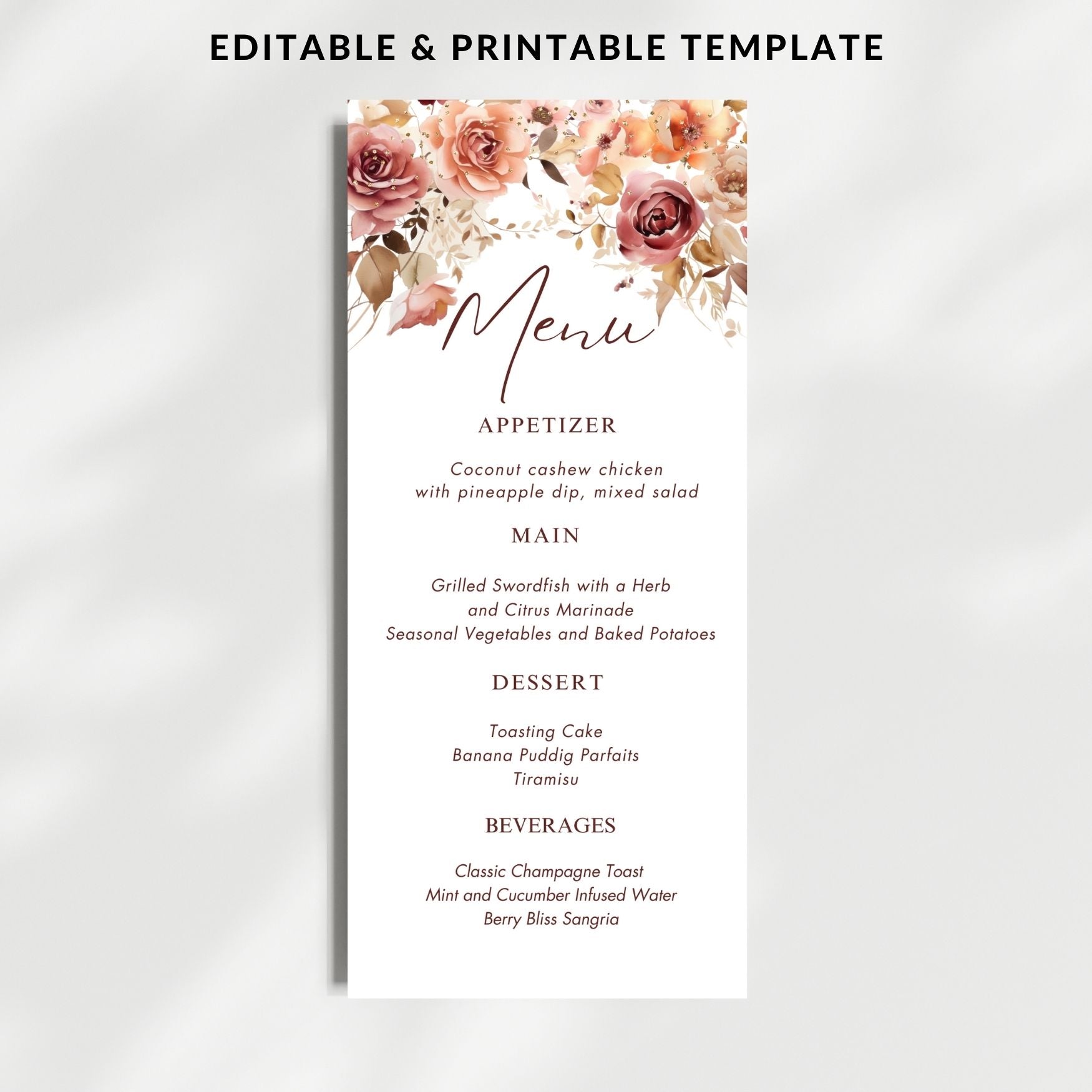 Thaksgiving Floral Menu template with floral design on a white background