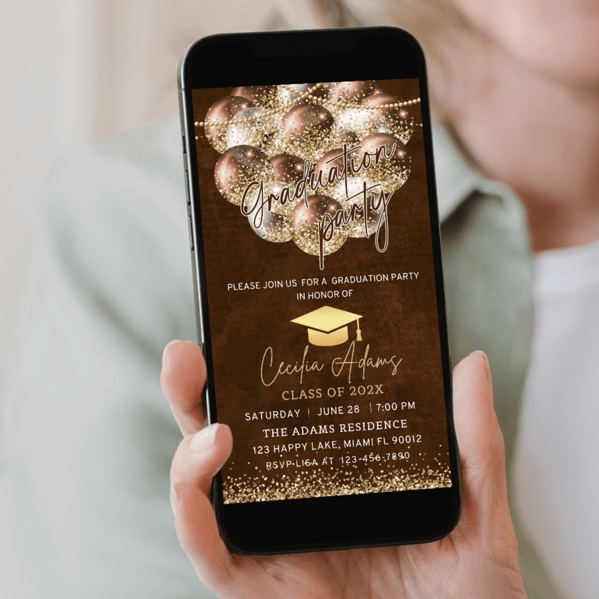 Elegant Brown Gold Grad Invitation