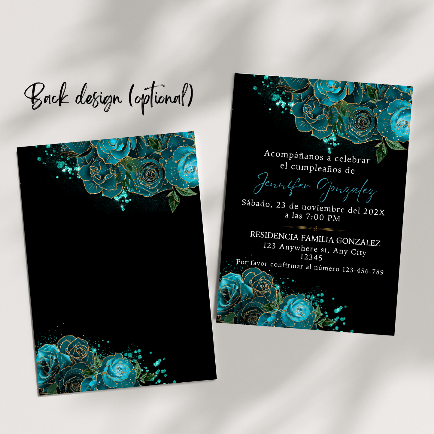 Elegant Spanish Teal Floral Birthday Invitation