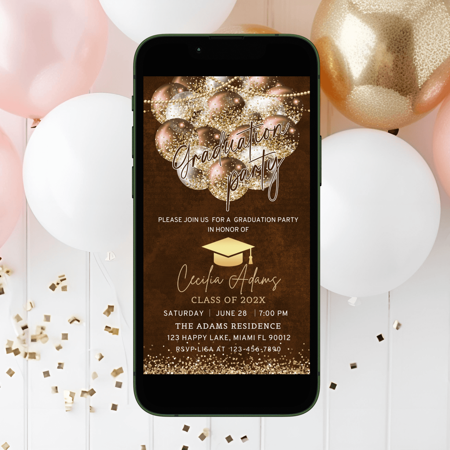 Brown and Gold Graduation Party invitation