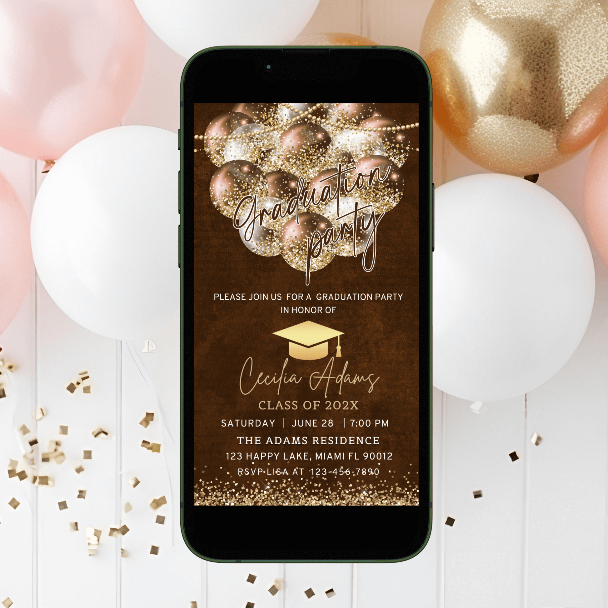 Brown and Gold Graduation Party invitation