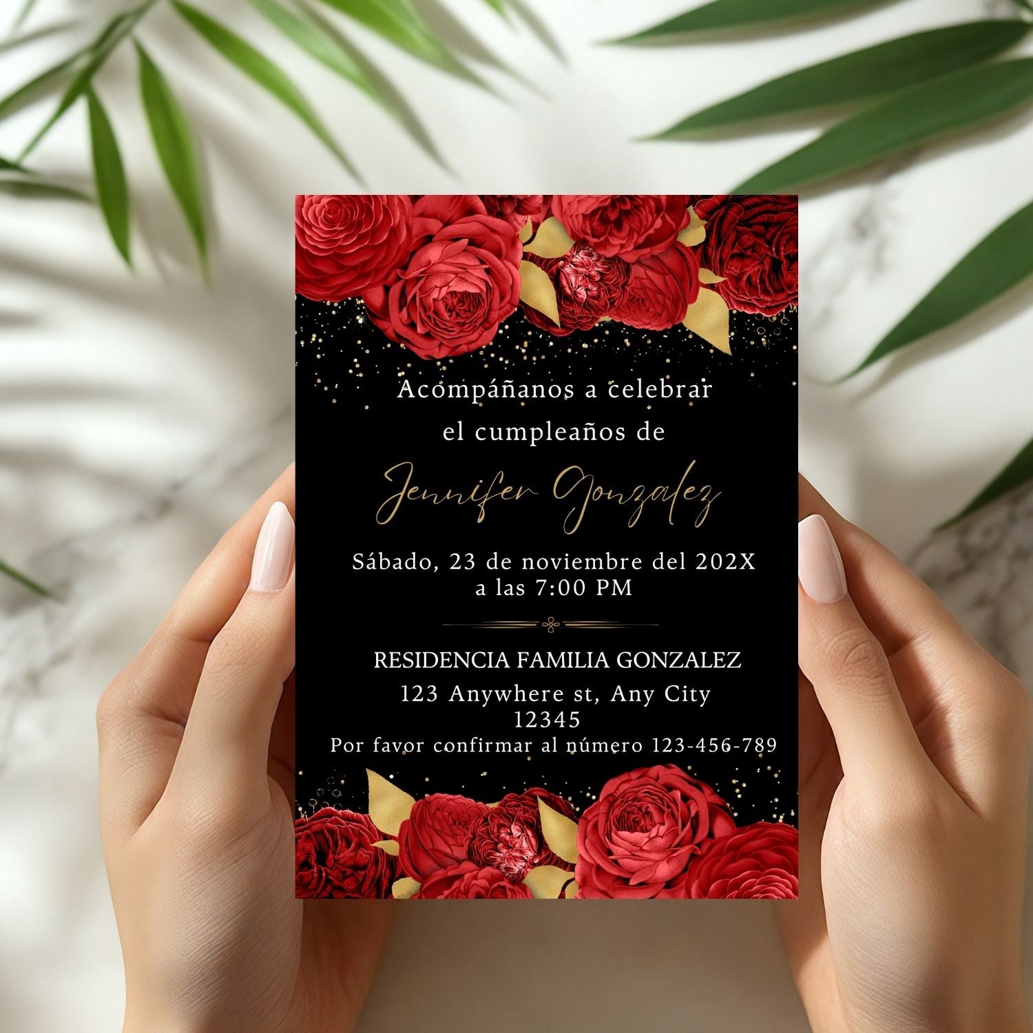 Spanish Red Floral Birthday Invitation Template