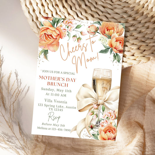 Peach Floral Mother's Day Brunch Invitation