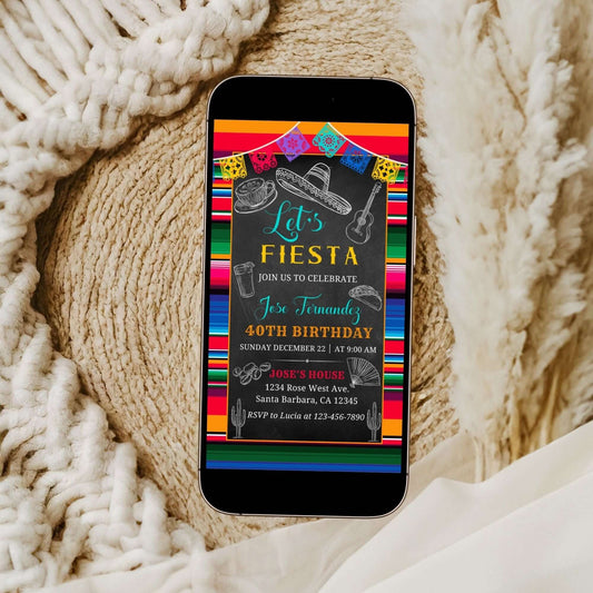 Hand Drawn Mexican Fiesta Birthday Invitación Template