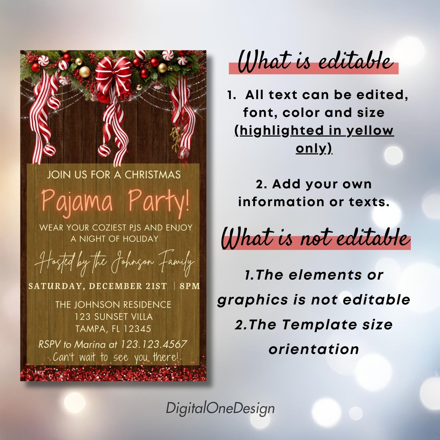Rustic Farmhouse Christmas Pajama Party Invitation