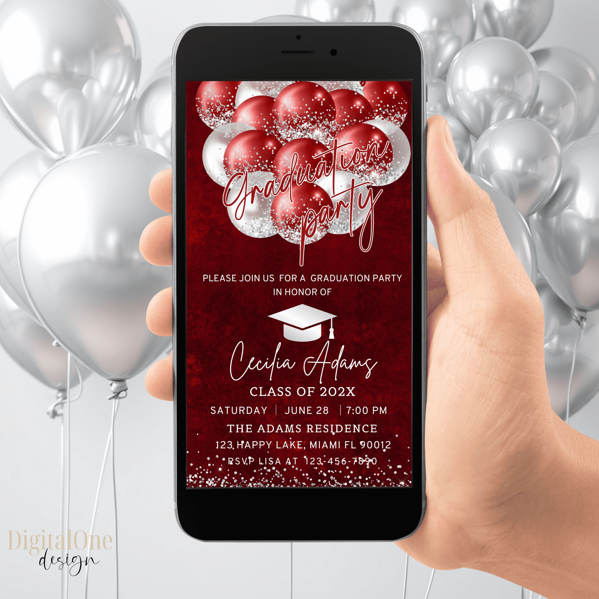 Elegant Red Graduation Evite College