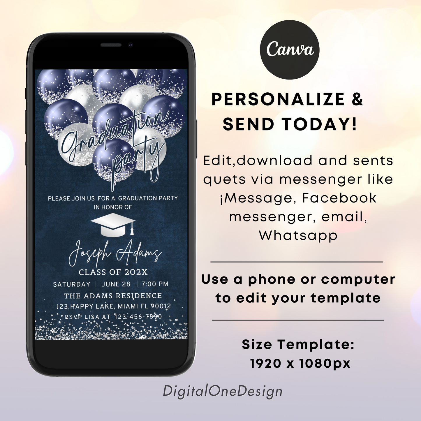 Editable Canva template Graduation Invitation 