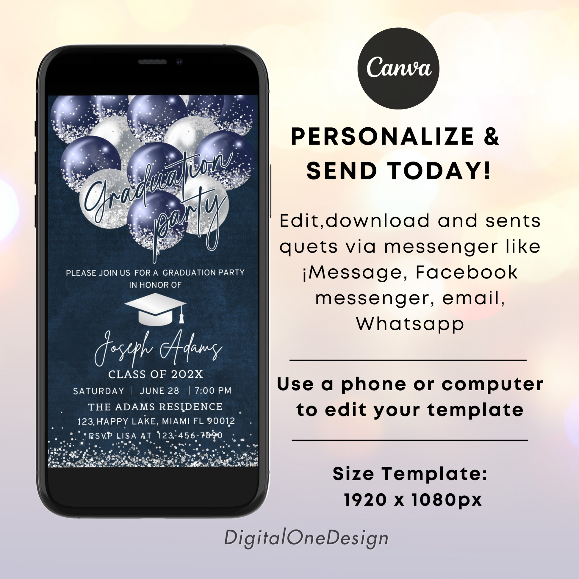 Editable Canva template Graduation Invitation 