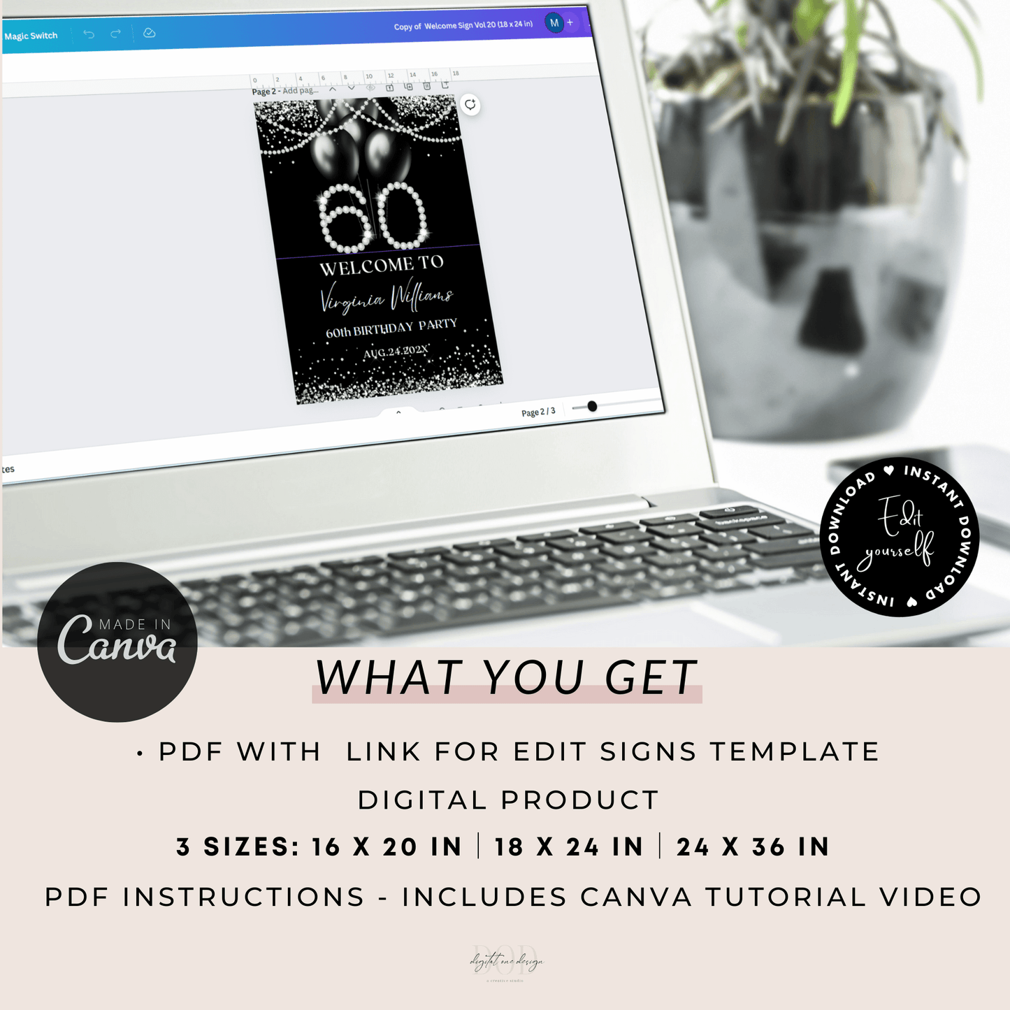 Editable Diamonds theme 60th sign printable