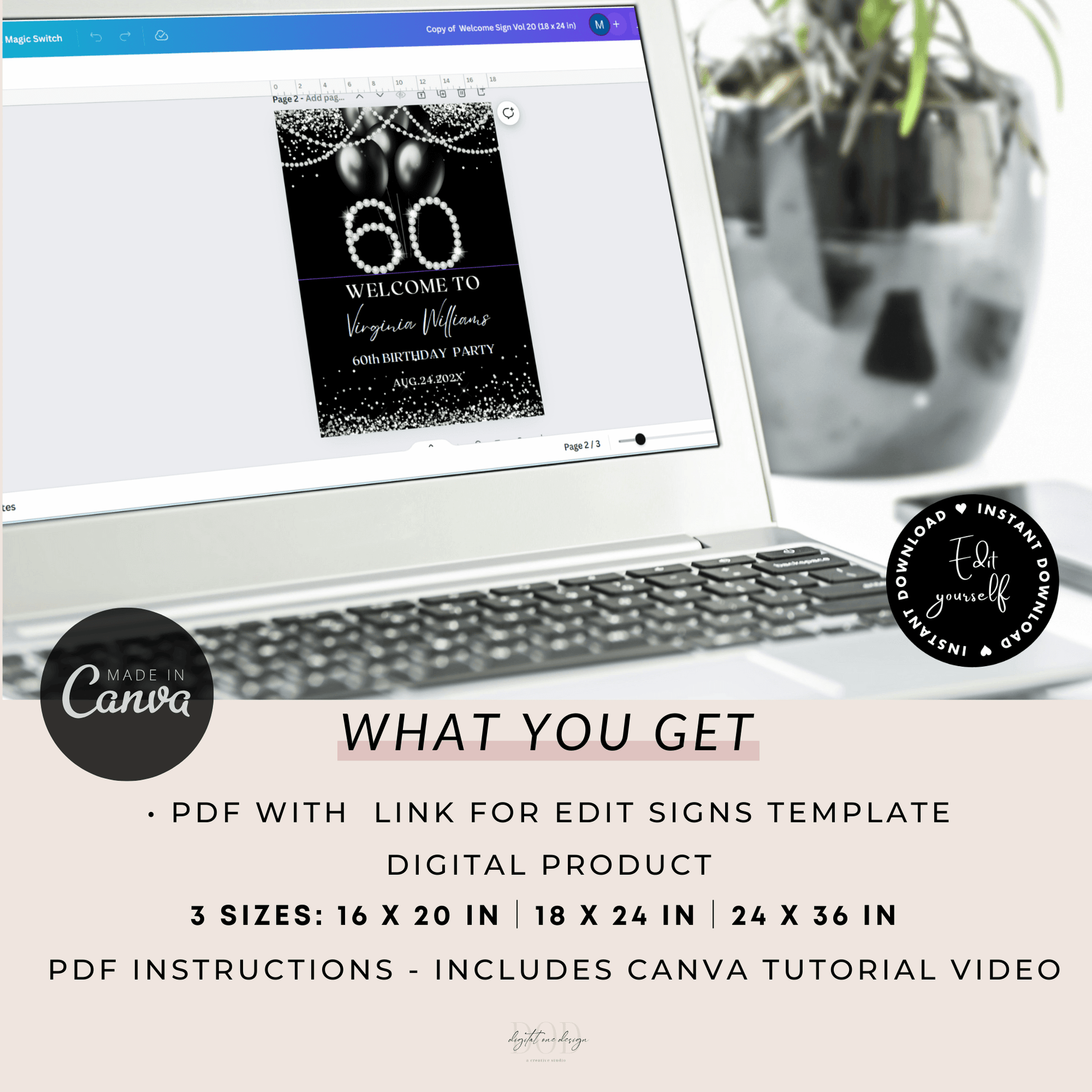Editable Diamonds theme 60th sign printable