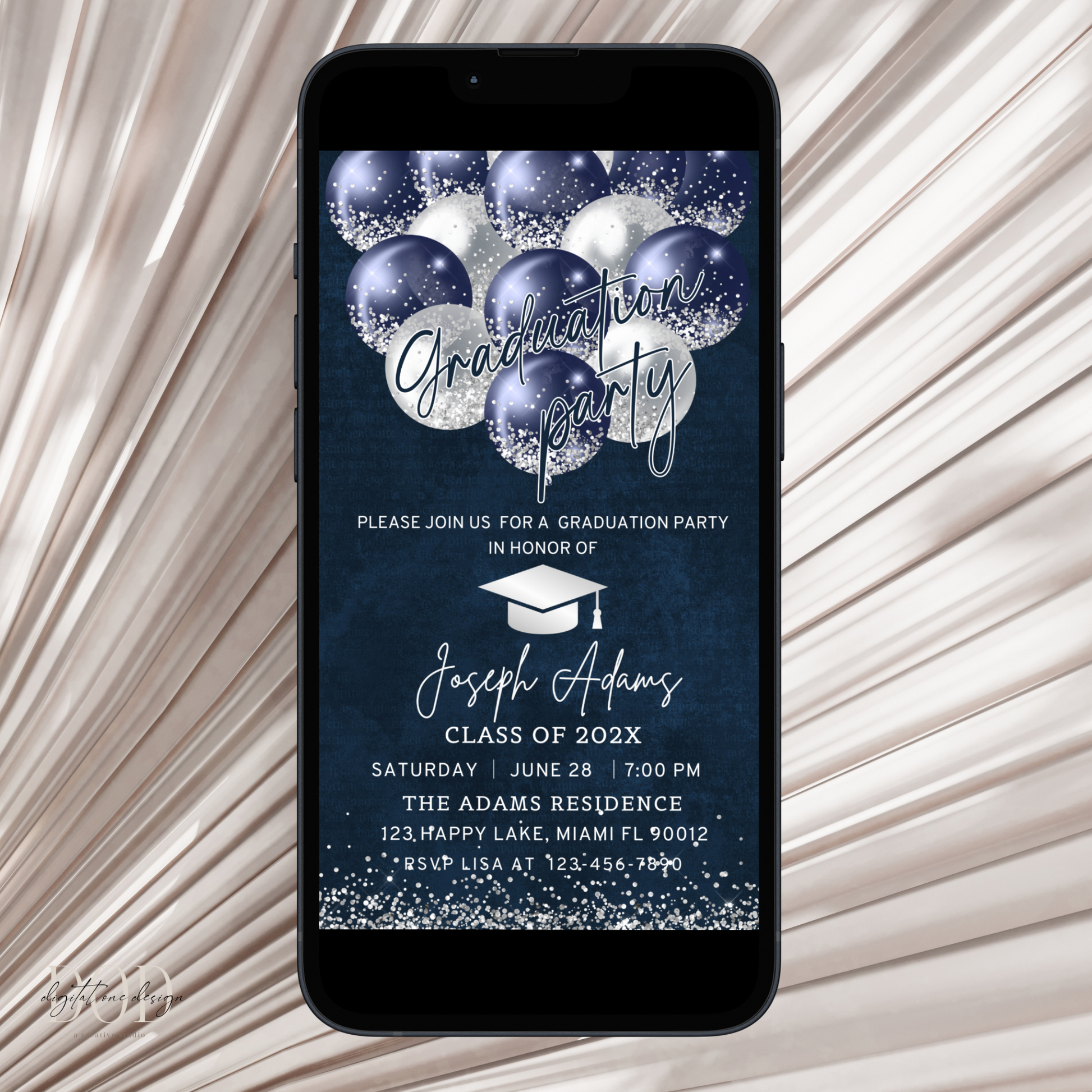 Navy Blue Graduation Party Invite