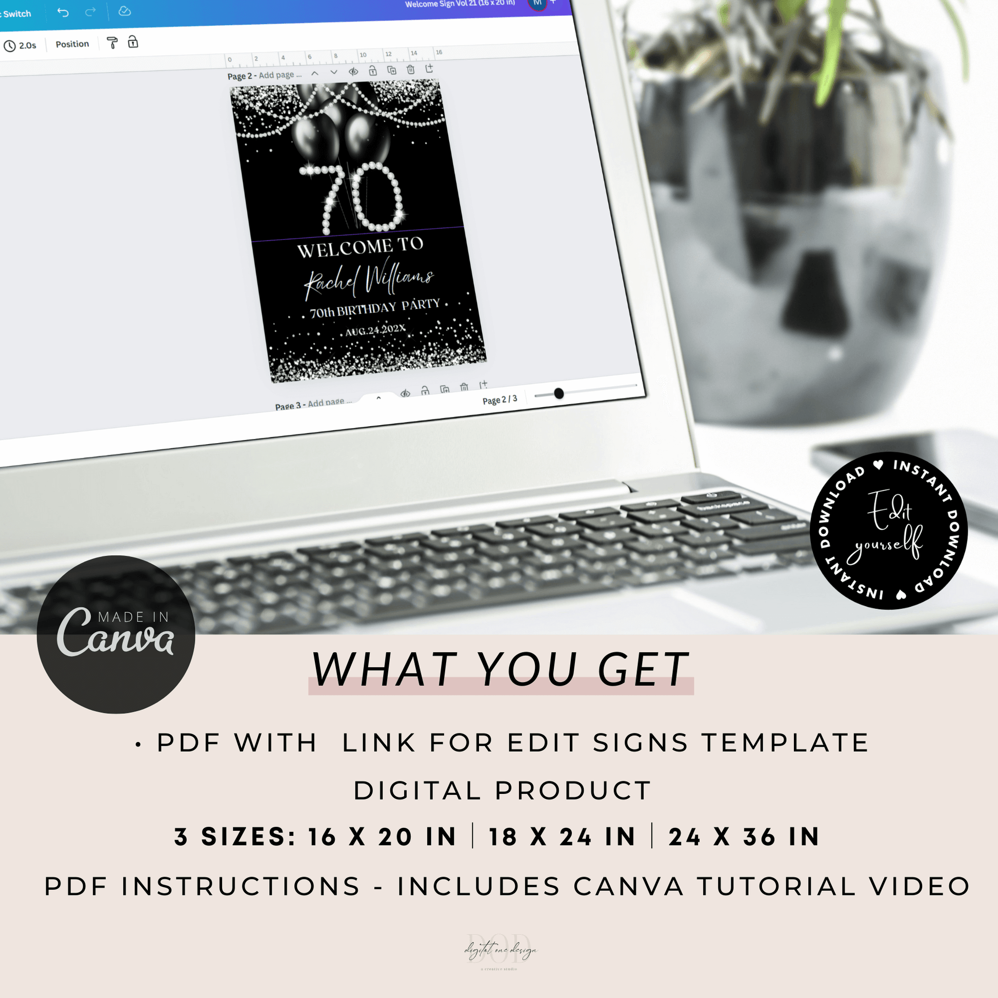 Editable 70th Birthday celebration Poster