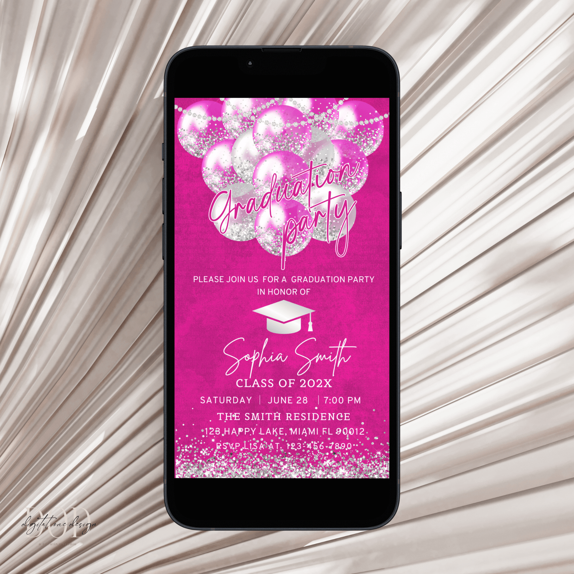 Hot Pink Graduation Party Invitation