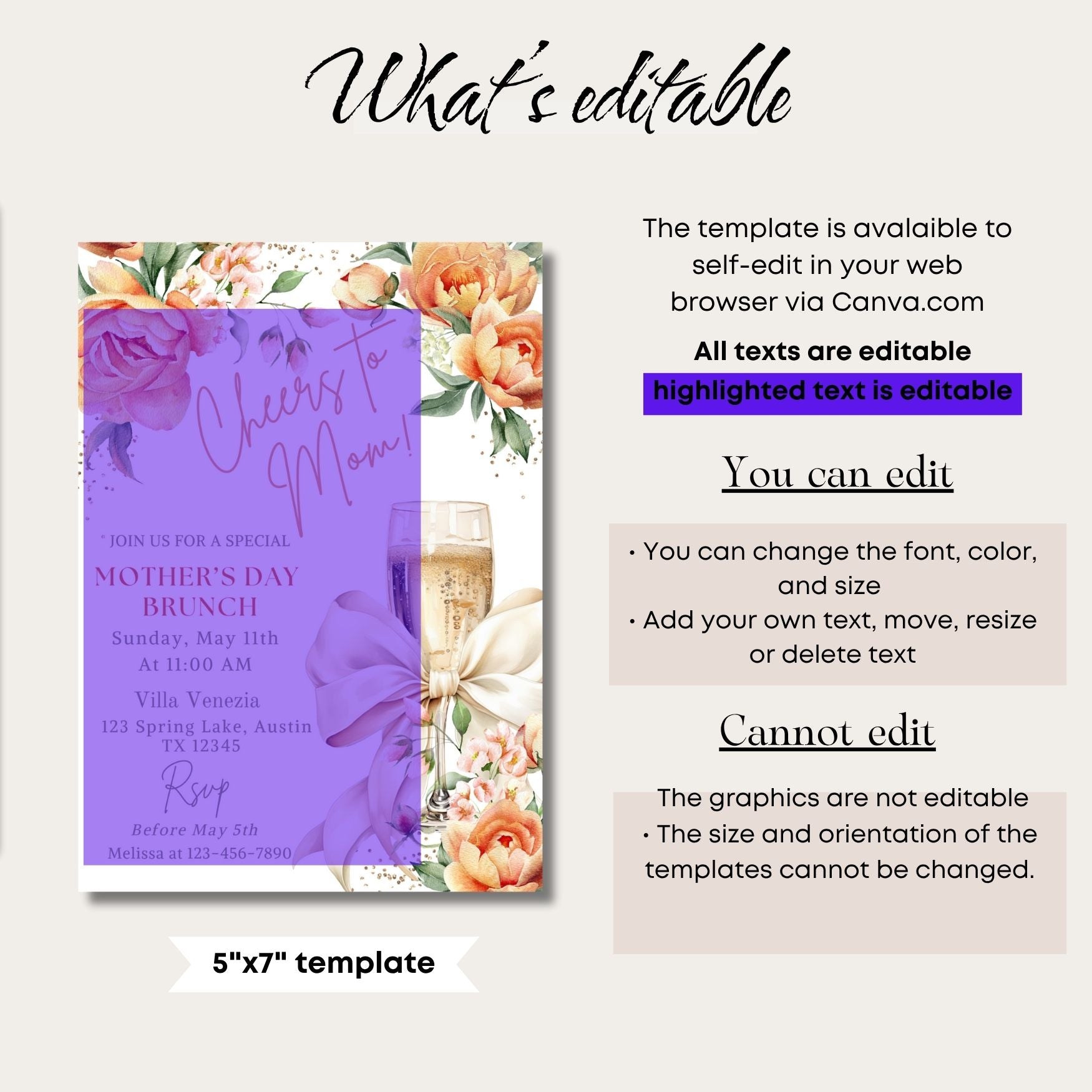 Peach Floral Mother's Day Brunch Invitation