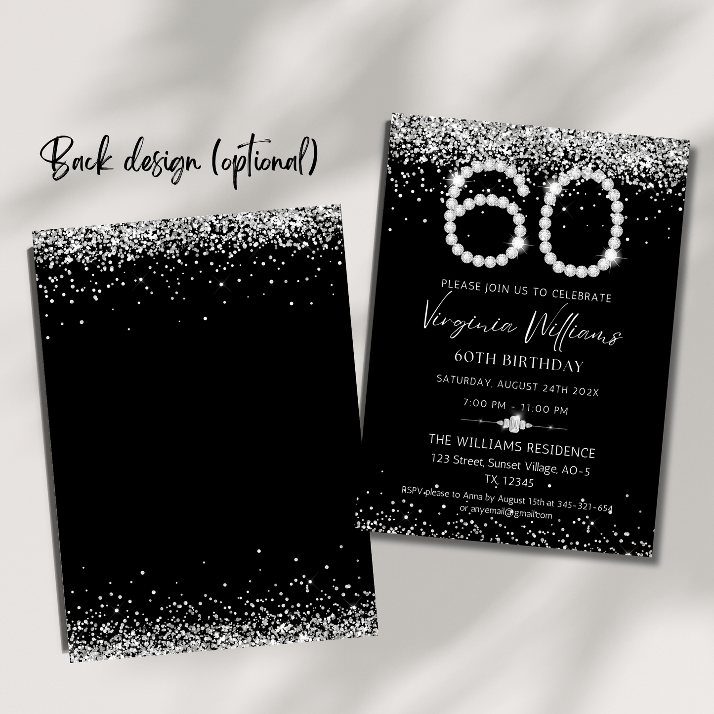 60th birthday celebration invite with glitter design