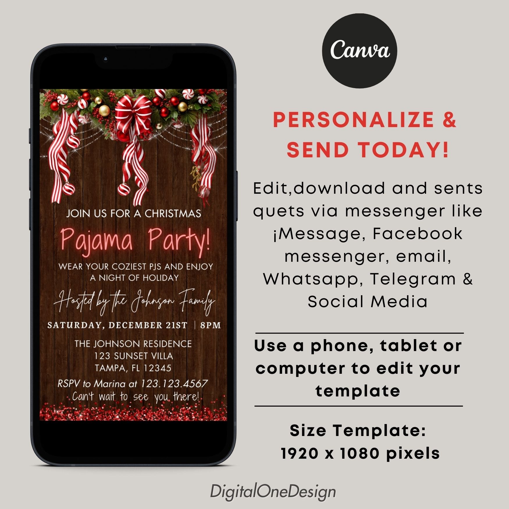 Rustic Farmhouse Christmas Pajama Party Invitation