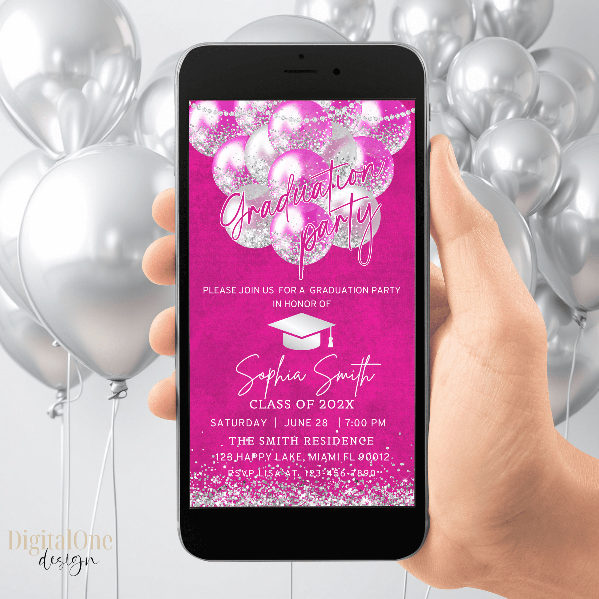 Modern Hot pink Graduation Party Invitation for College, High School