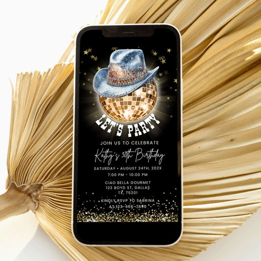 Electronic Western Disco Ball Birthday Party Invitation template
