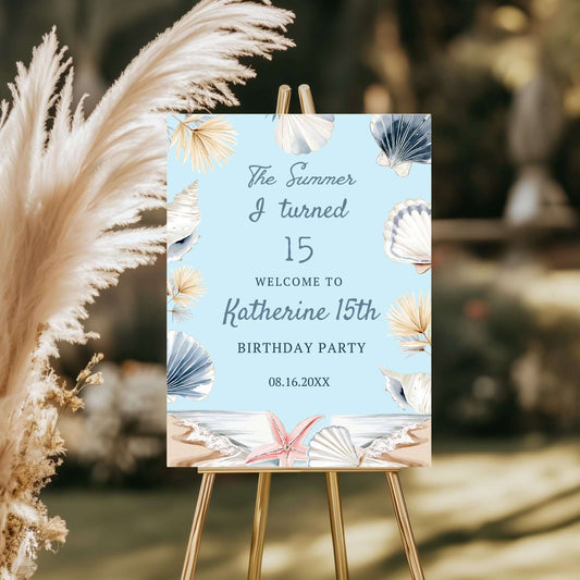 Editable The Summer I turned Birthday Welcome Sign template