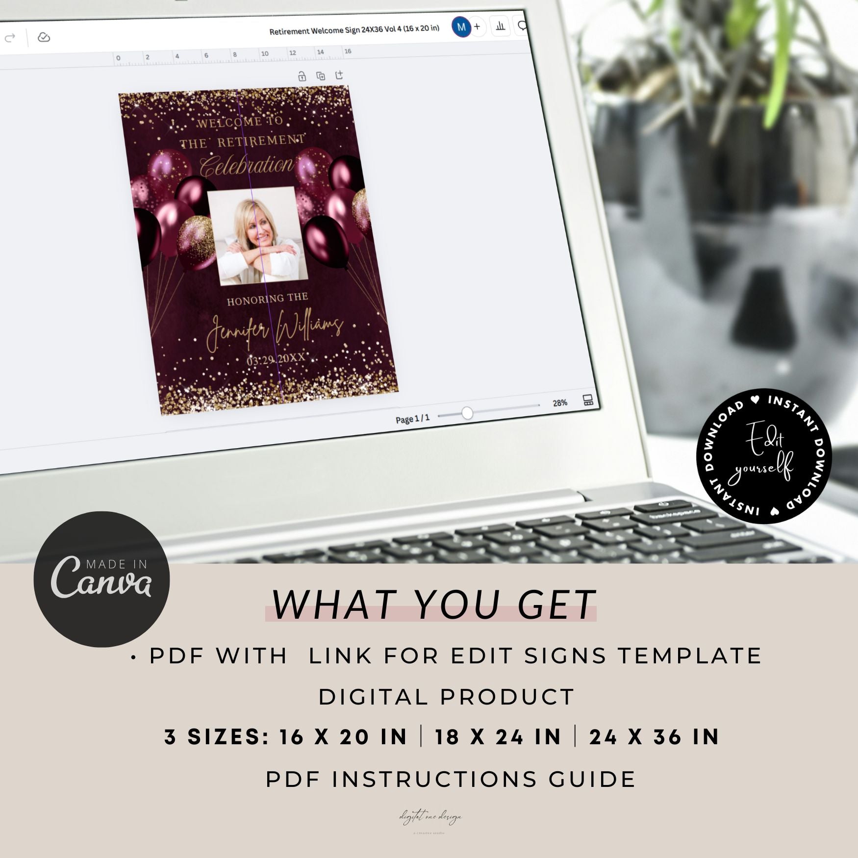 Editable Burgundy and Gold Retirement Welcome Sign