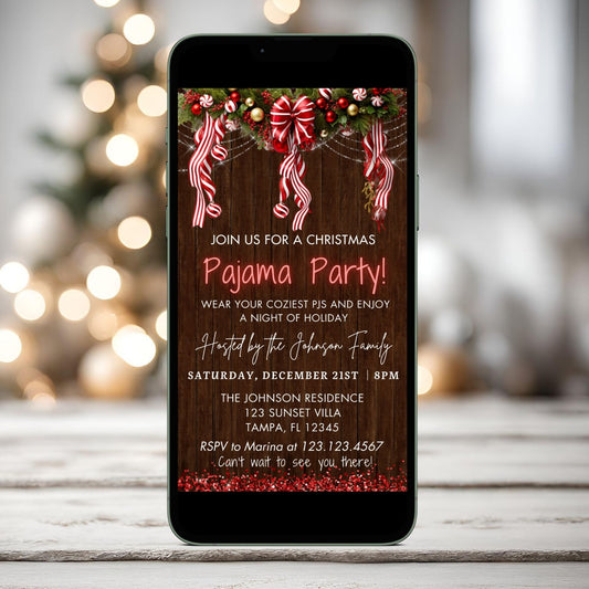 Rustic Farmhouse Christmas Pajama Party Invitation