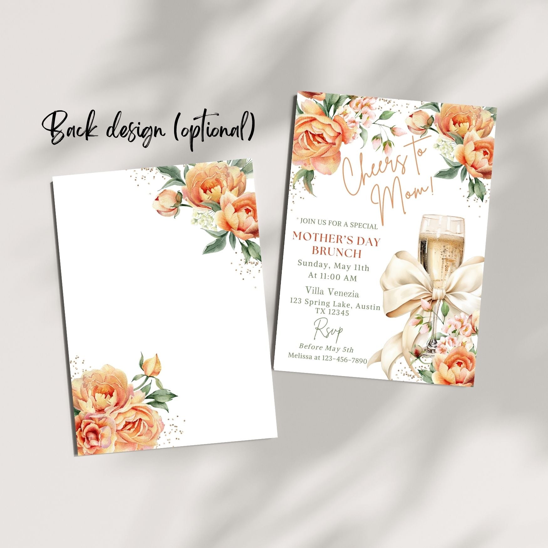 Peach Floral Mother's Day Brunch Invitation