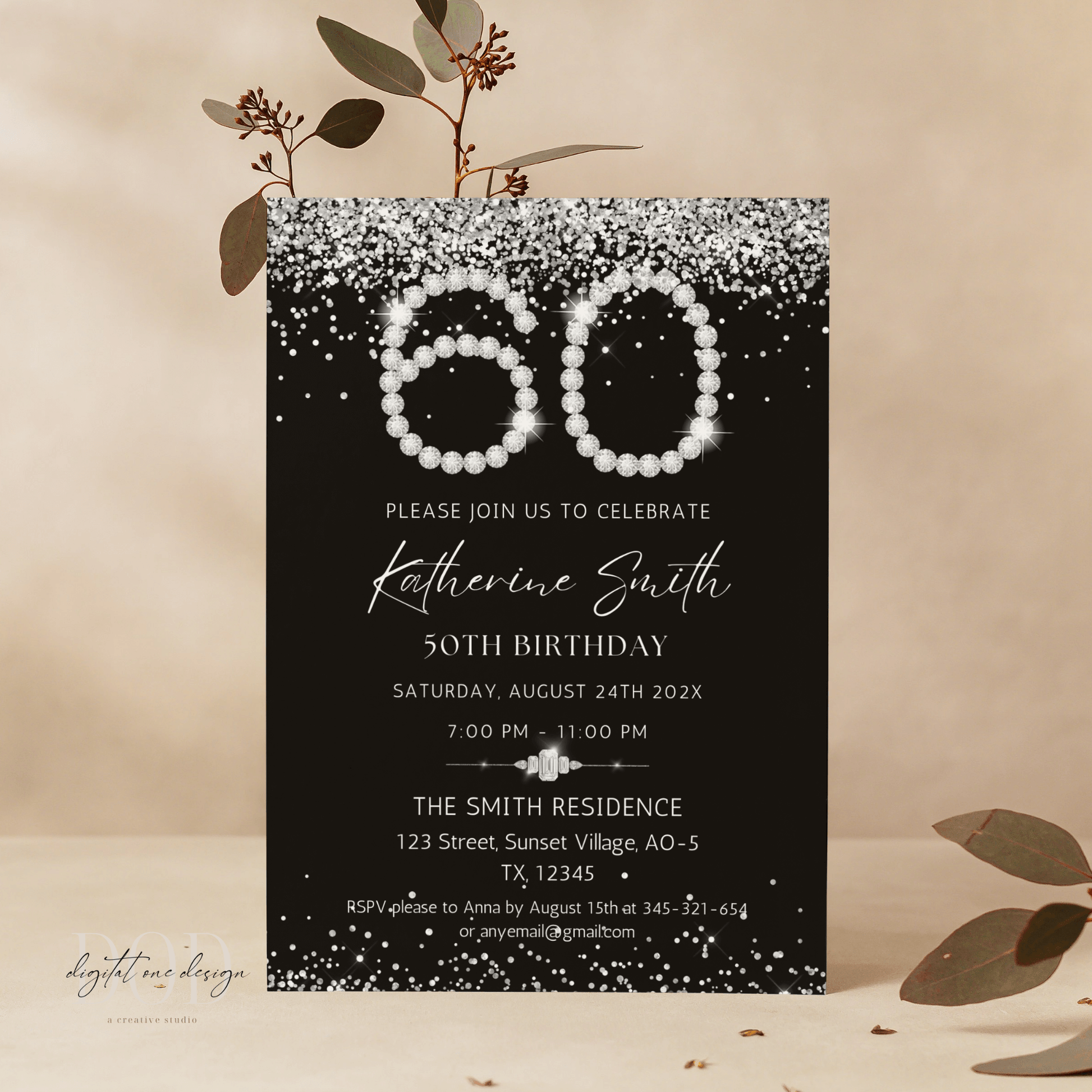 Luxury 60th birthday dinner party invitation template