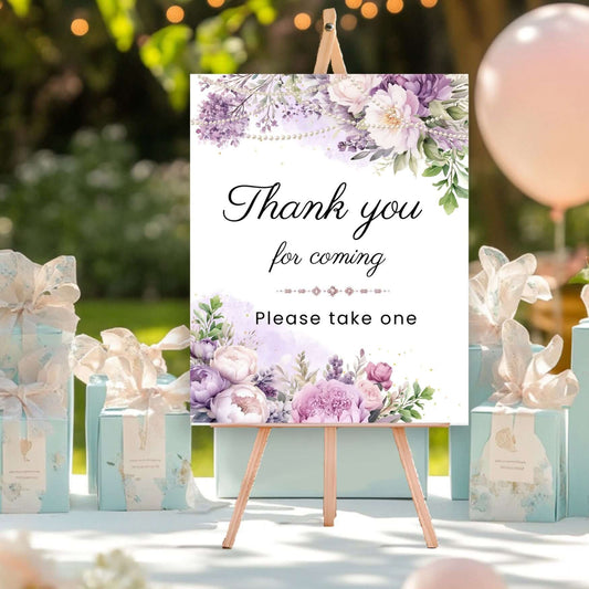 Editable Purple Floral Thank You Sign