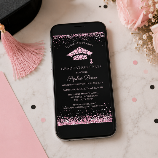 Elegant Pink Diamonds Graduation Invitation Template
