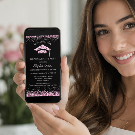 Elegant Pink Diamonds Graduation Invitation Template