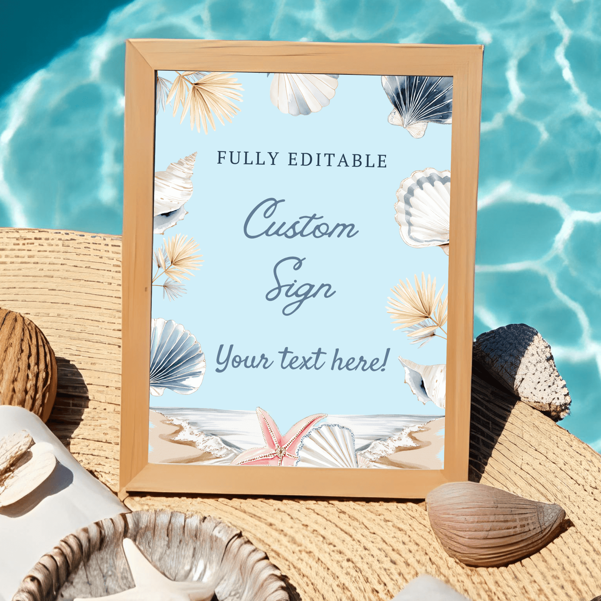 Editable Coastal Beach Decoration Table Sign