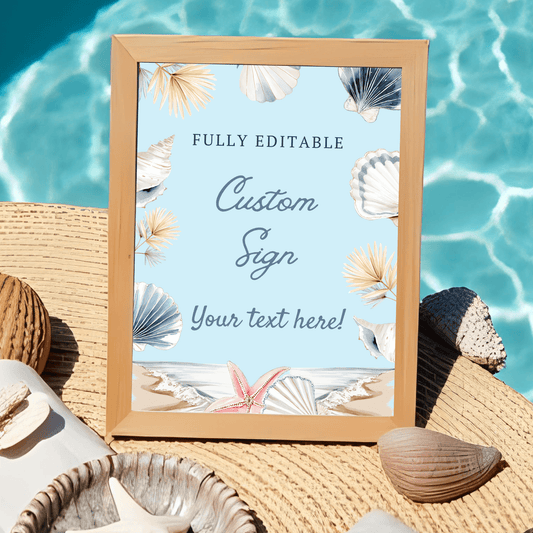 Editable Coastal Beach Decoration Table Sign