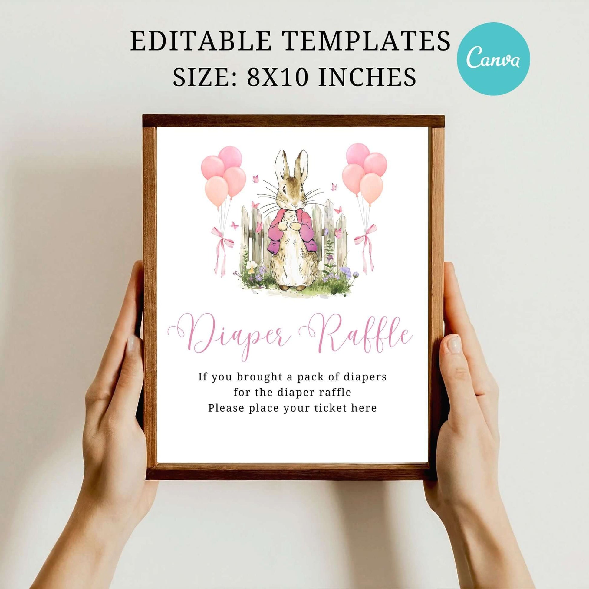 Editable Pink Peter Rabbit Decoration sign