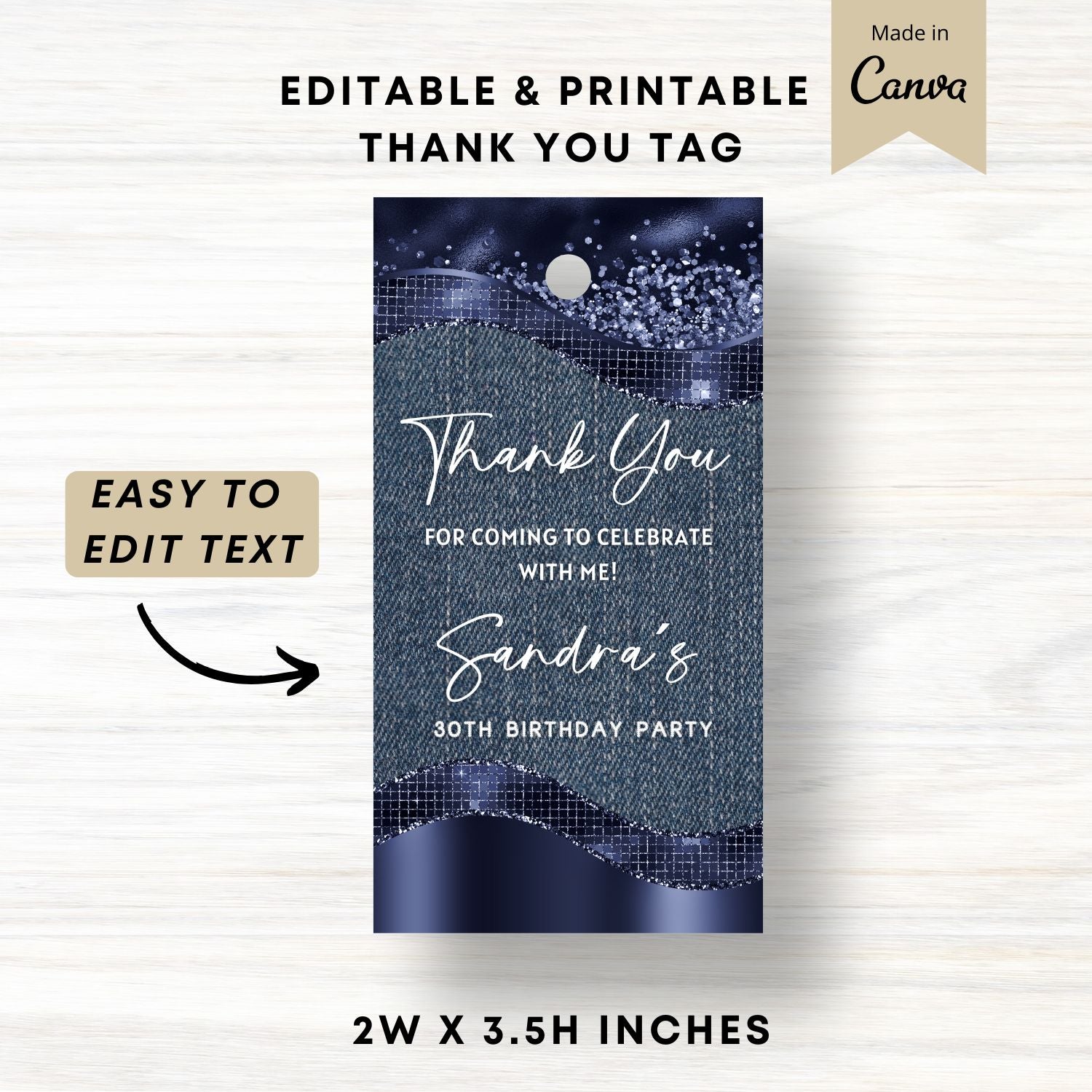 Denim Glitter Thank You Favor Tag Template