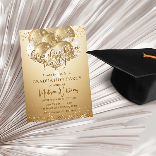 Gold Balloons Graduation Party Invitation