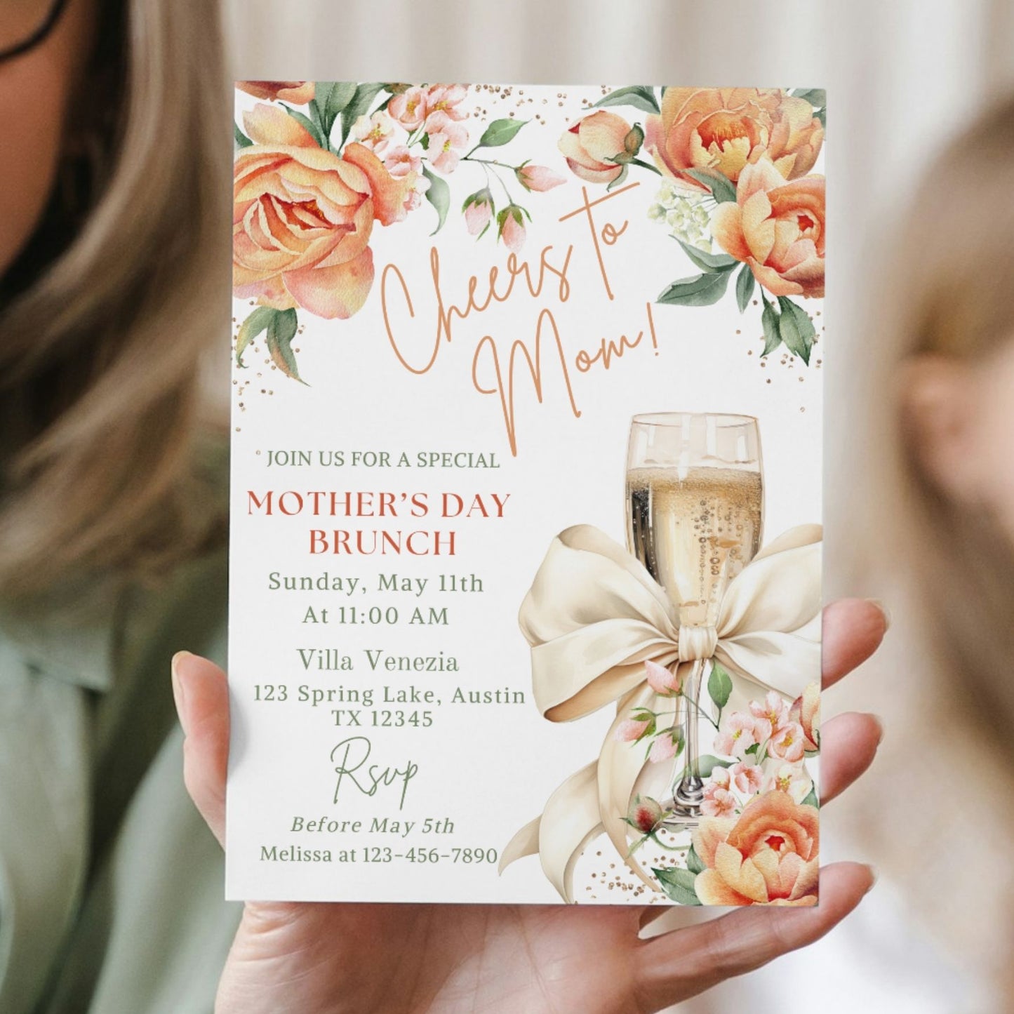 Peach Floral Mother's Day Brunch Invitation