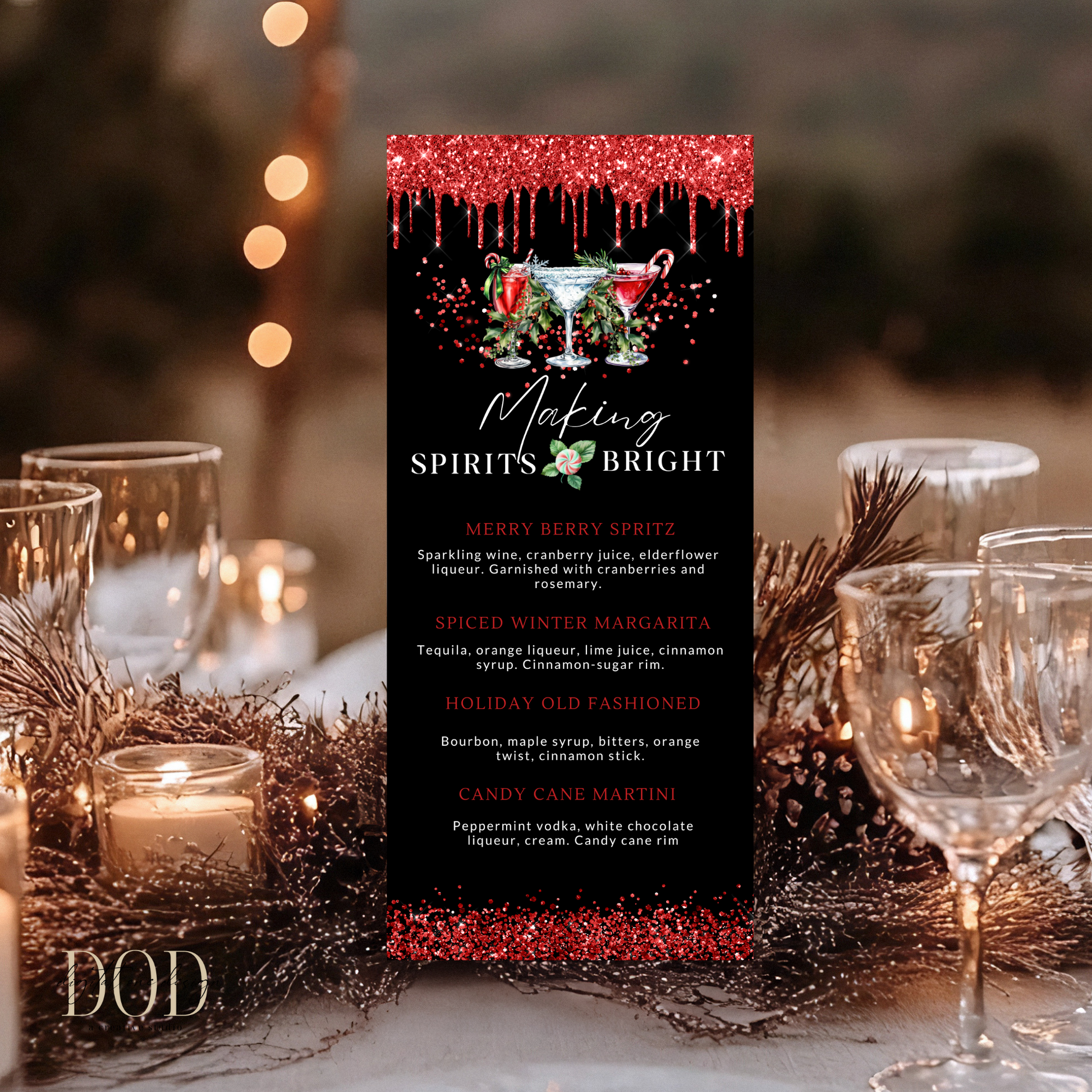 Making Spirits Bright Christmas Party Cocktail Menu