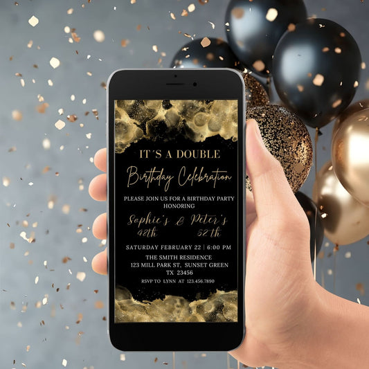 Black and Gold Joint Birthday Party Invitation