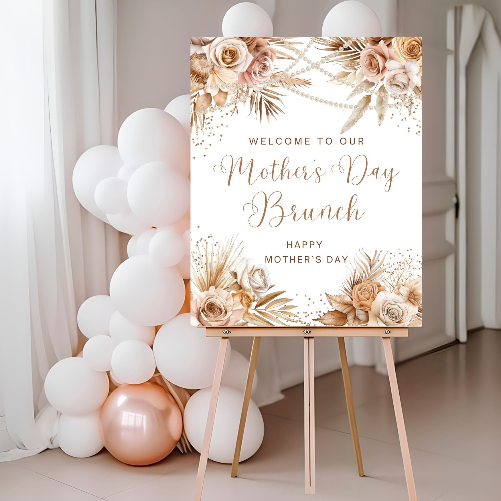Mother's Day Brunch Floral and Pearls Welcome sign