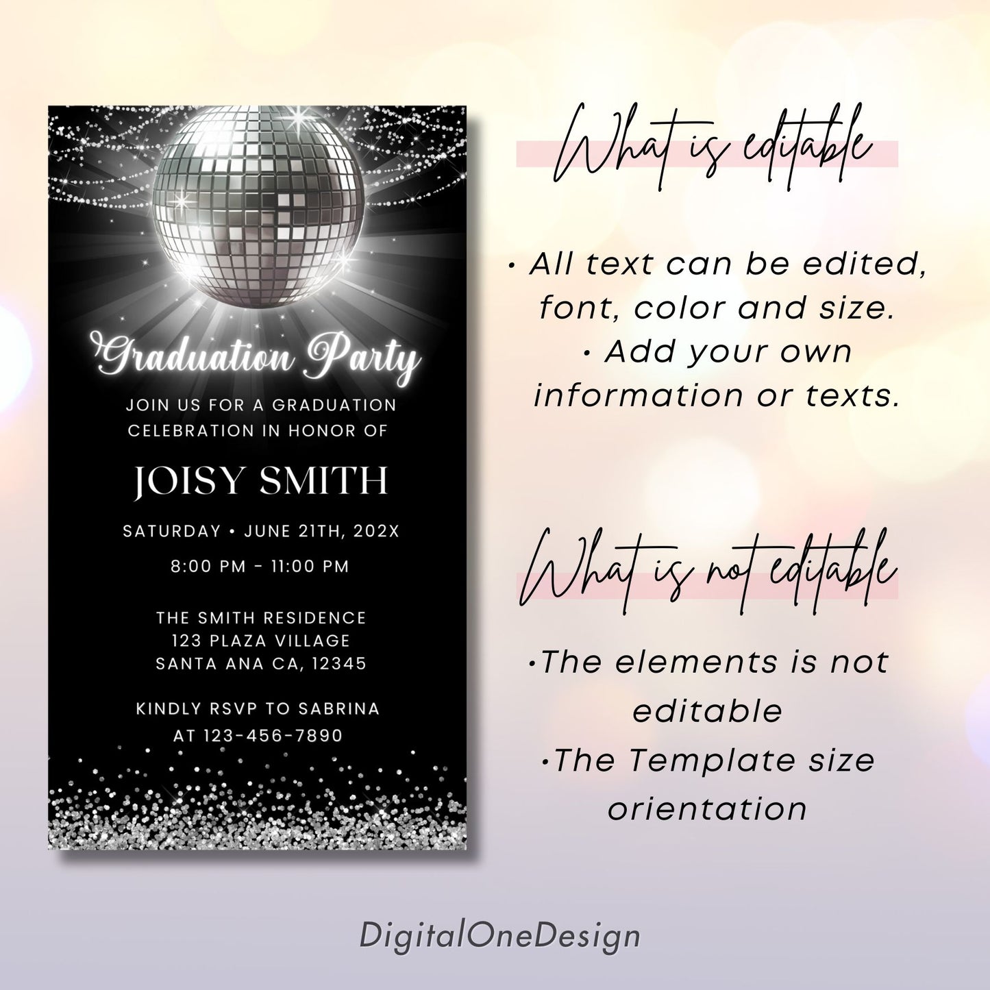 Disco Ball Graduation Party Invitation