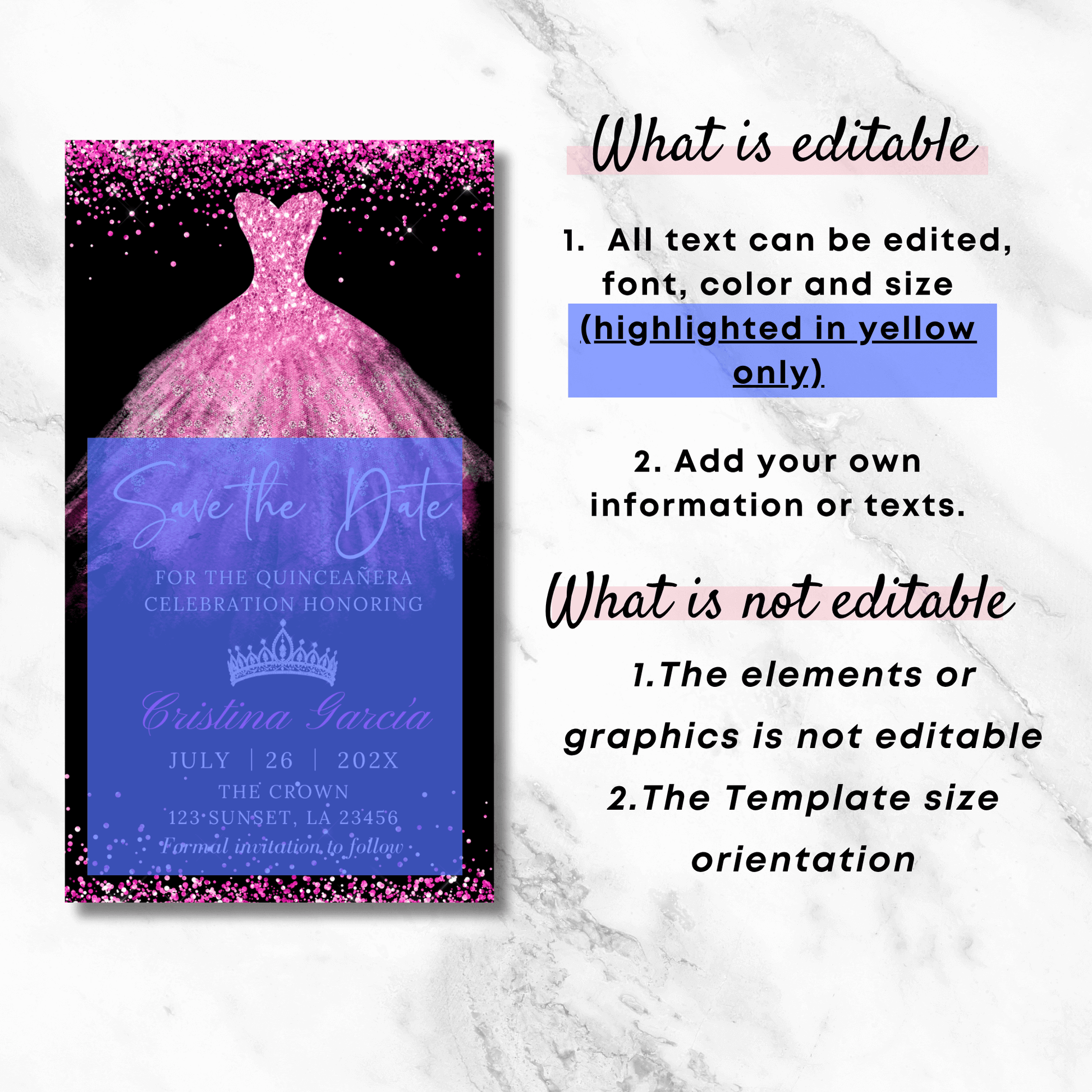 Editable Invitation Template for Quinceañera Party