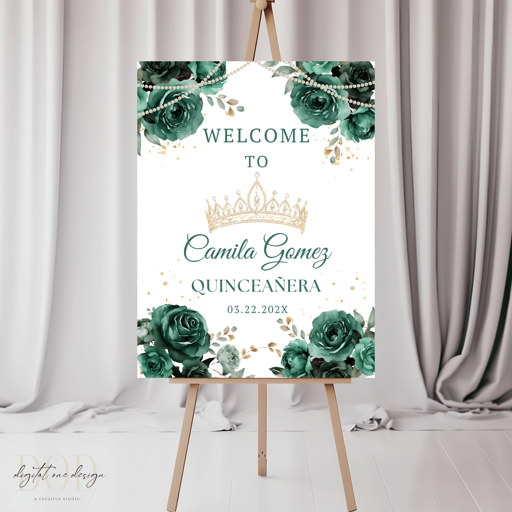 Emerald Green & Pearls 15th Birthday Party Decoration sign