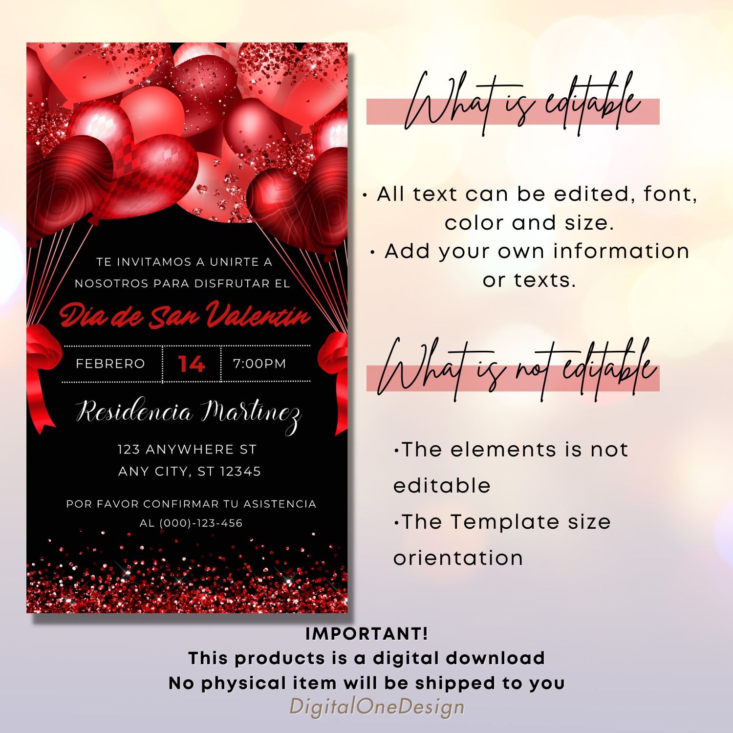 Spanish Valentines Day Party Invitation