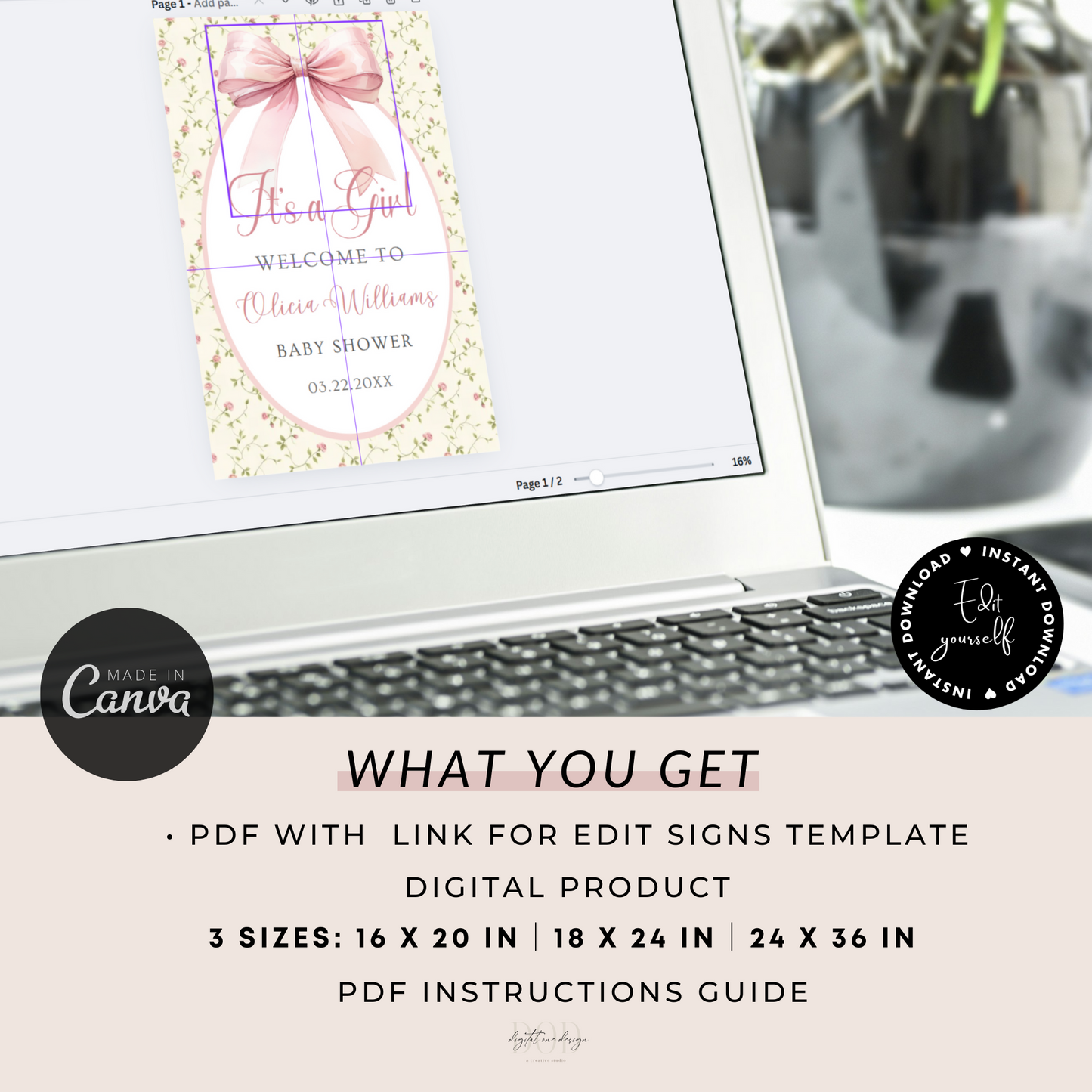Pink Bow Baby Shower Welcome Sign, Coquette Entrance Poster, Elegant Grandmillennial Baby Shower Sign, Pink Bow Floral Poster Entrance Decor