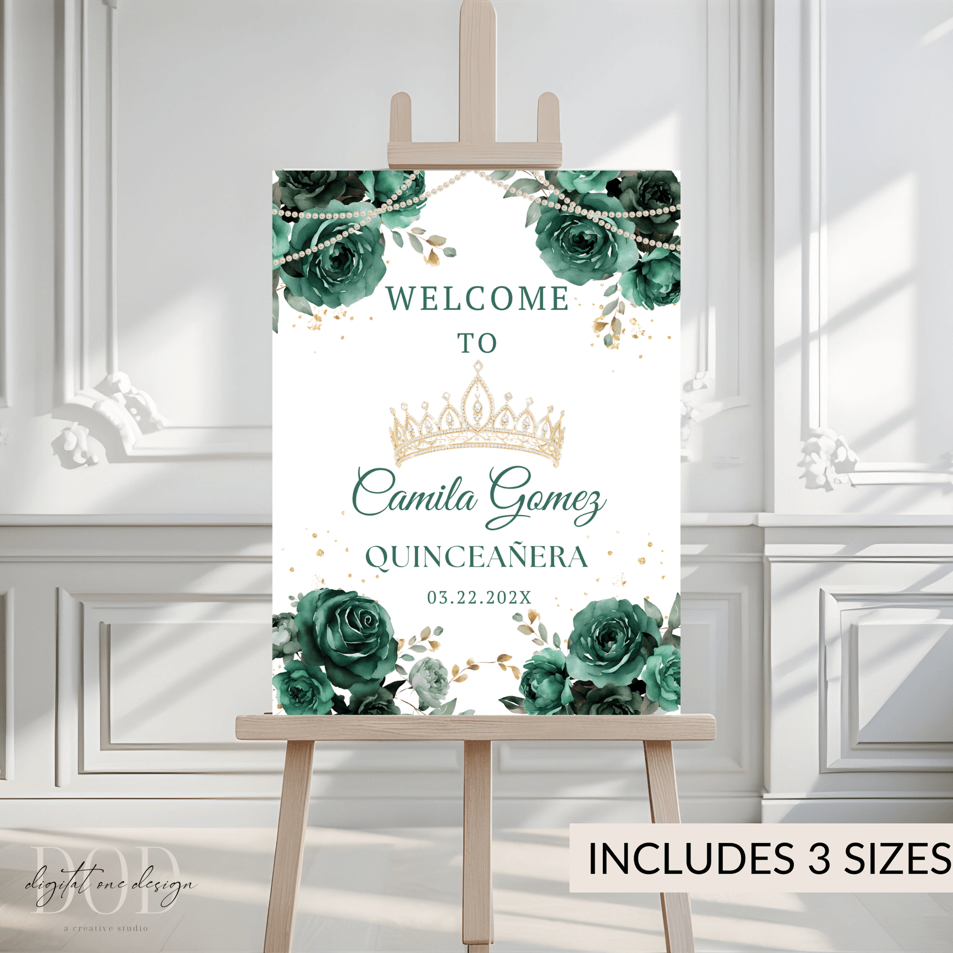 Printable Emerald Green Floral Quinceanera Welcome Sign