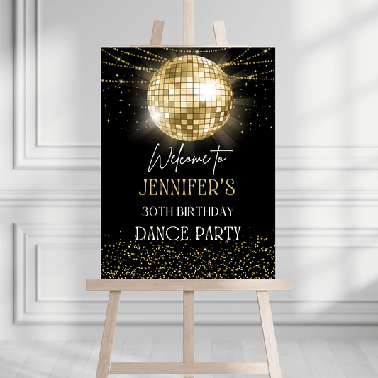 Gold Disco Ball Birthday party Welcome Sign