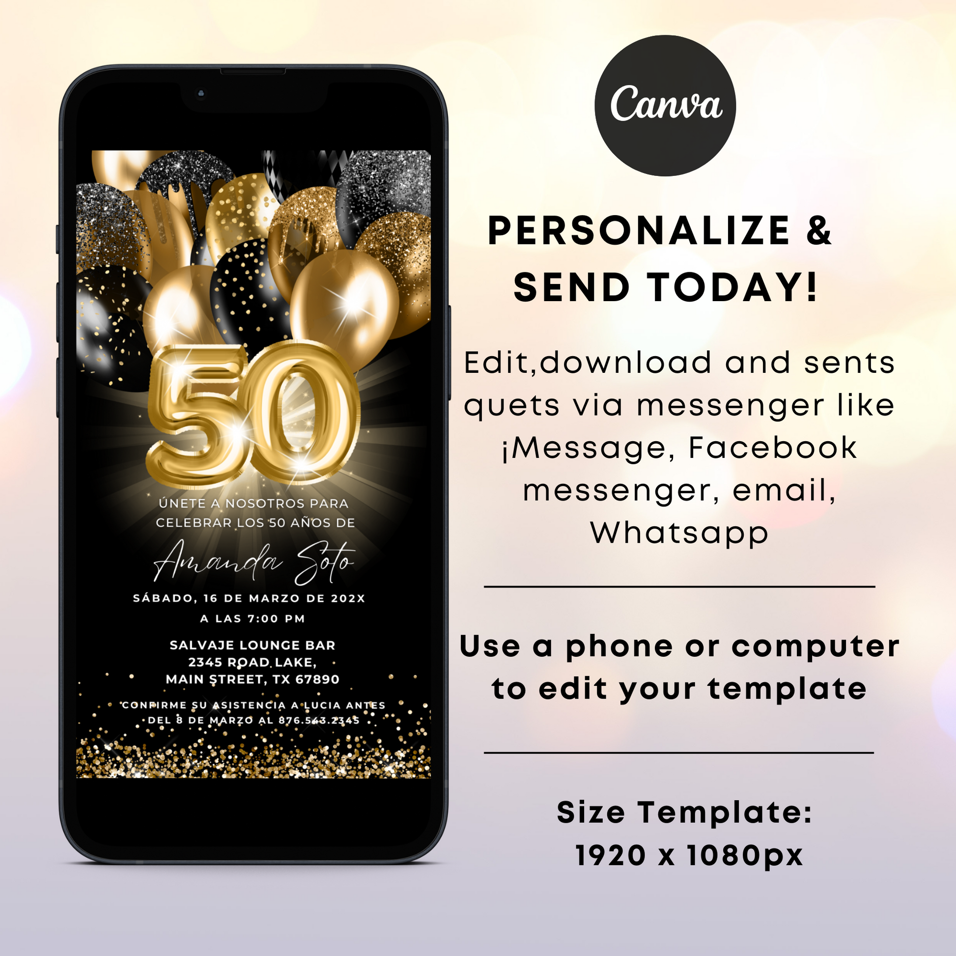 Personalize 50th Birthday Party Invitation template in spanish