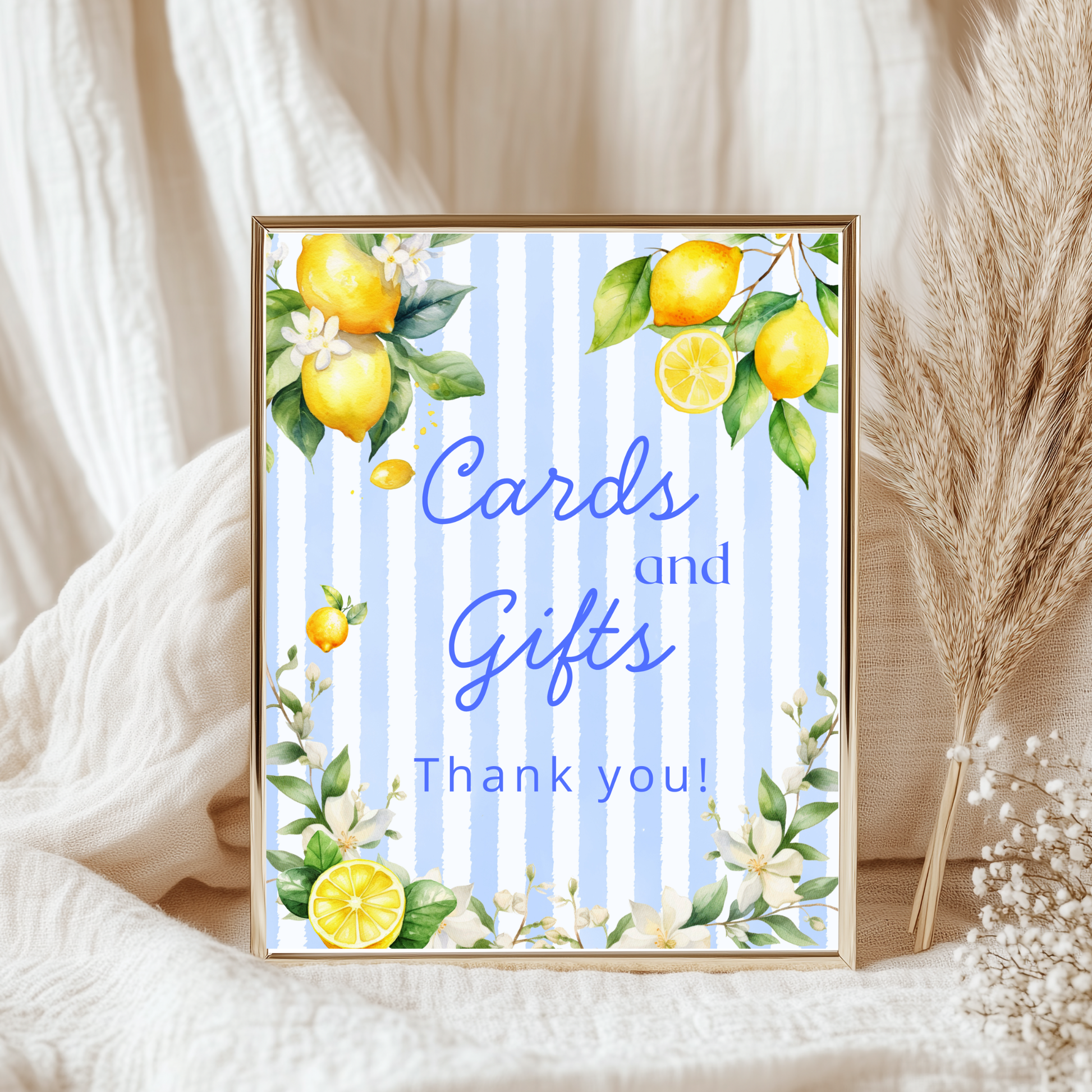 Editable Blue Stripe and Citrus Lemon Sign