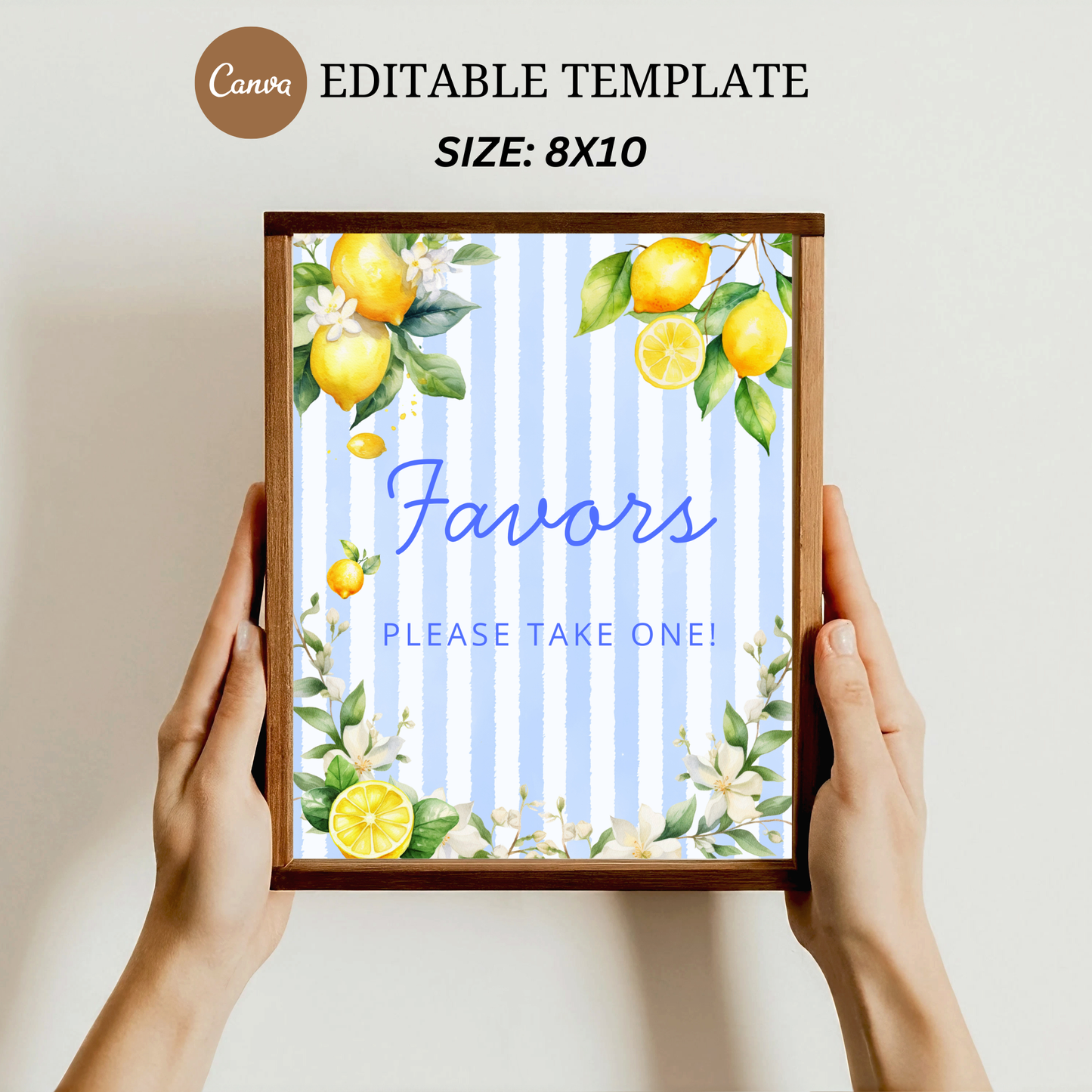 Editable Blue Stripe and Citrus Lemon Sign